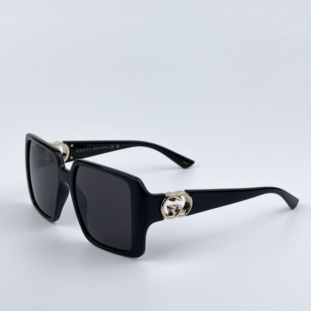 Gucci GG1692S 001 BRAND NEW Sunglasses Black Grey Square Women